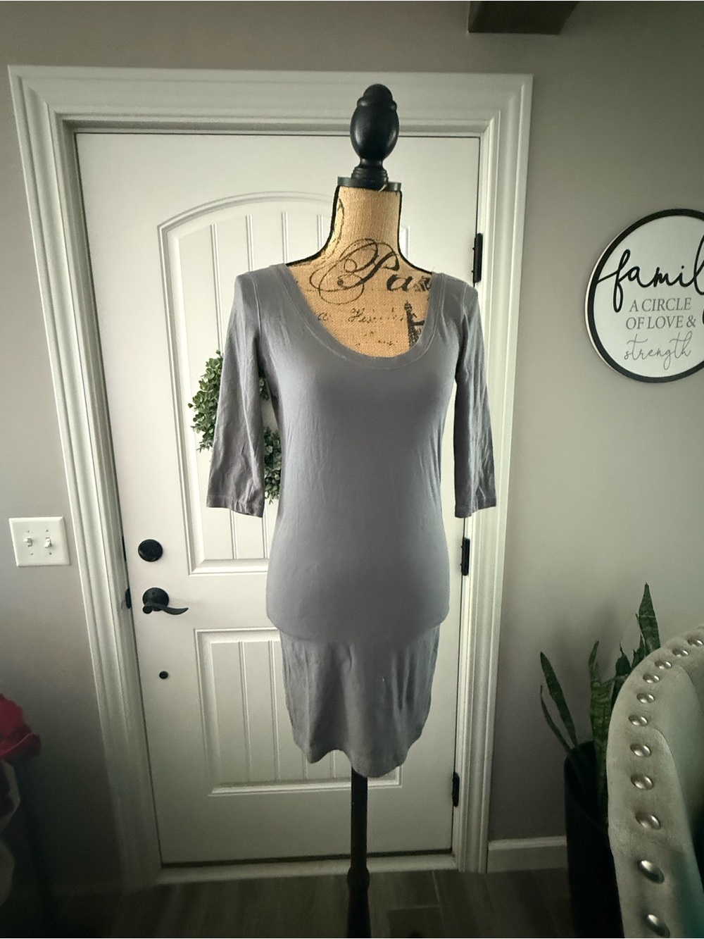 Hollister Light Gray Scoop Neck Midi Dress